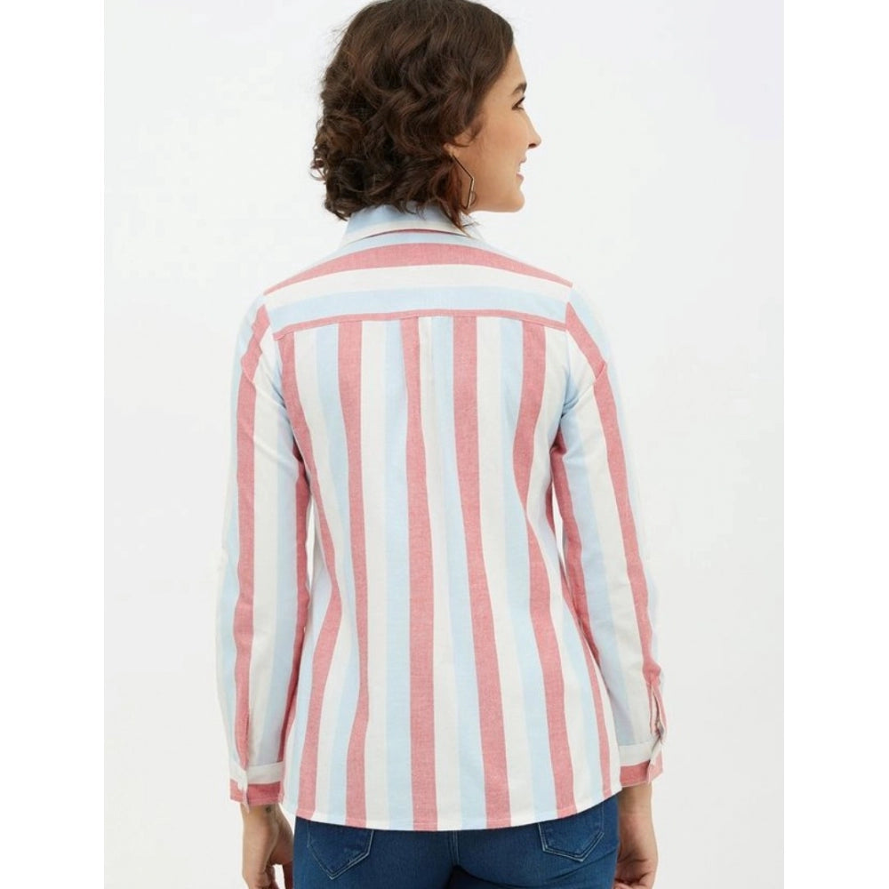 Women's Cotton Striped Long Sleeve Standard Length Shirt - Pink
