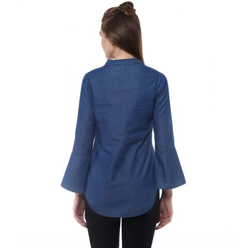 Women's Denim Solid Bell Sleeve Regular Top - Blue Denim