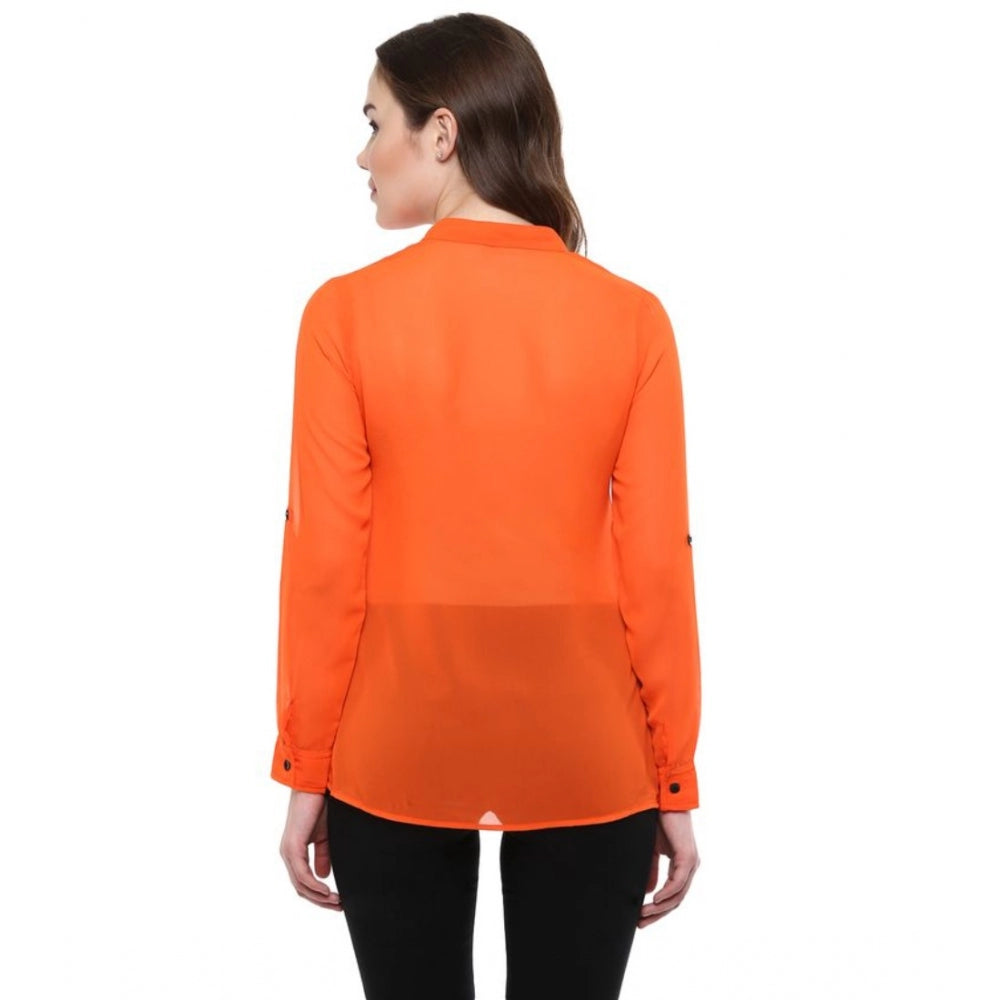 Women's Polyester Solid Long Sleeve Regular Top - Orange