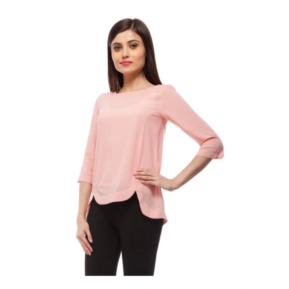 Women's Polyester Solid 3/4 Sleeve Sleeves Regular Top - Peach