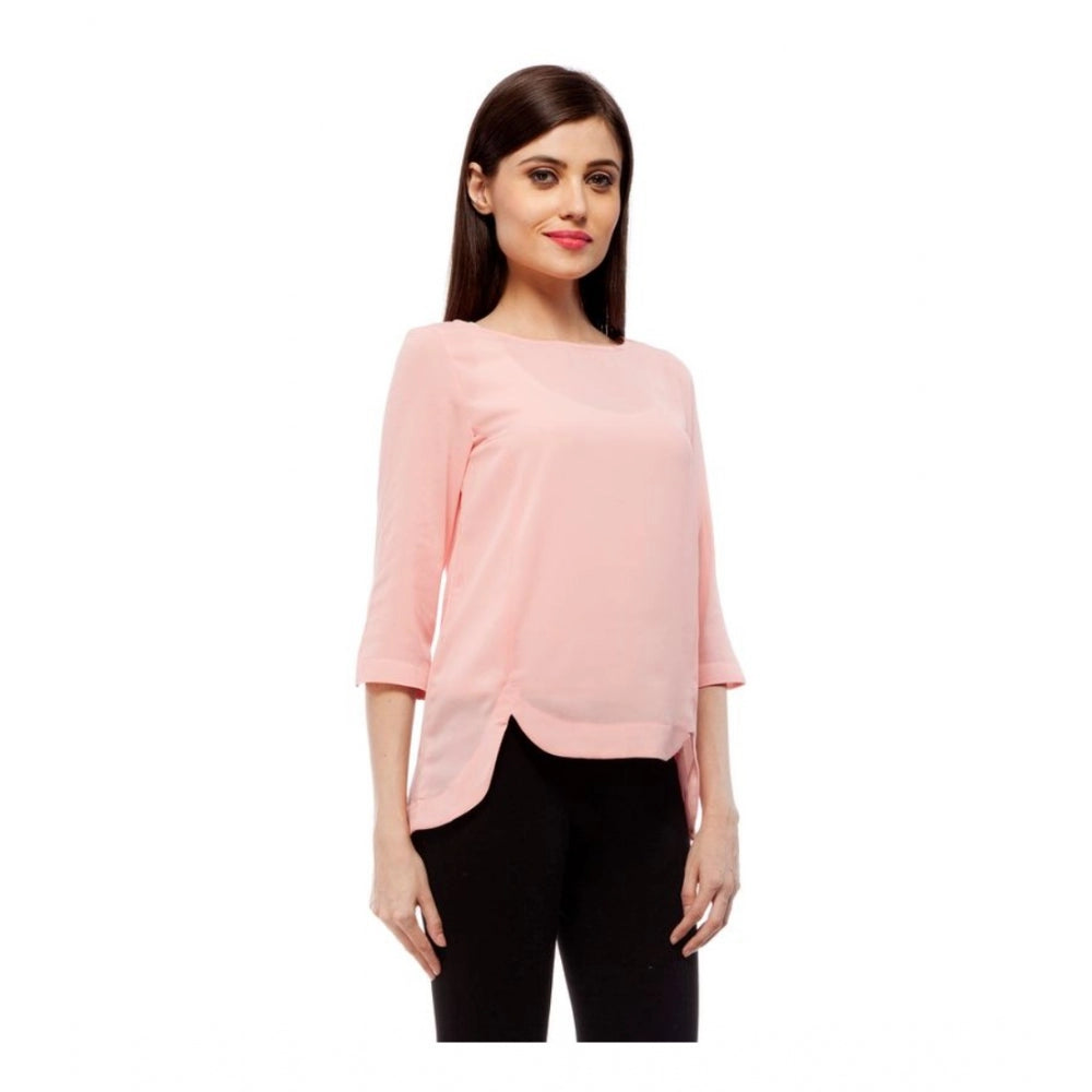 Women's Polyester Solid 3/4 Sleeve Sleeves Regular Top - Peach