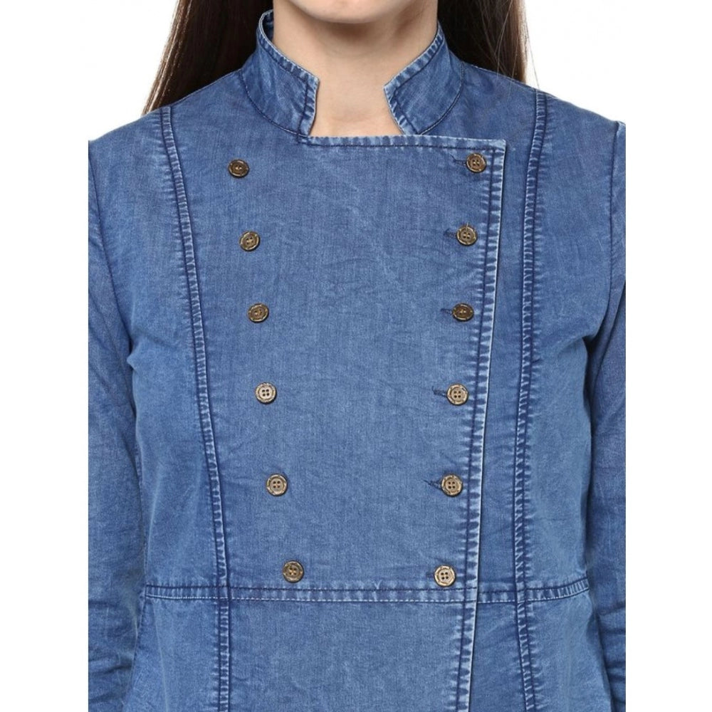 Women's Denim Solid 3/4 Sleeve Sleeves Regular Top - Blue