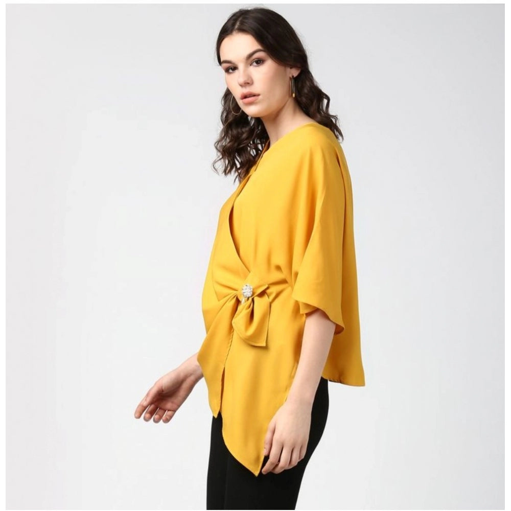 Women's Polyester Solid Cape Sleeve Top - Yellow