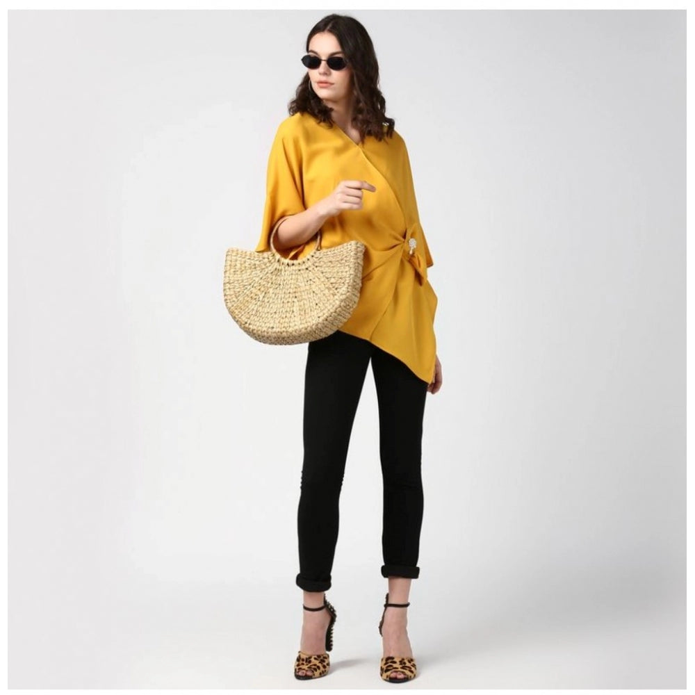 Women's Polyester Solid Cape Sleeve Top - Yellow