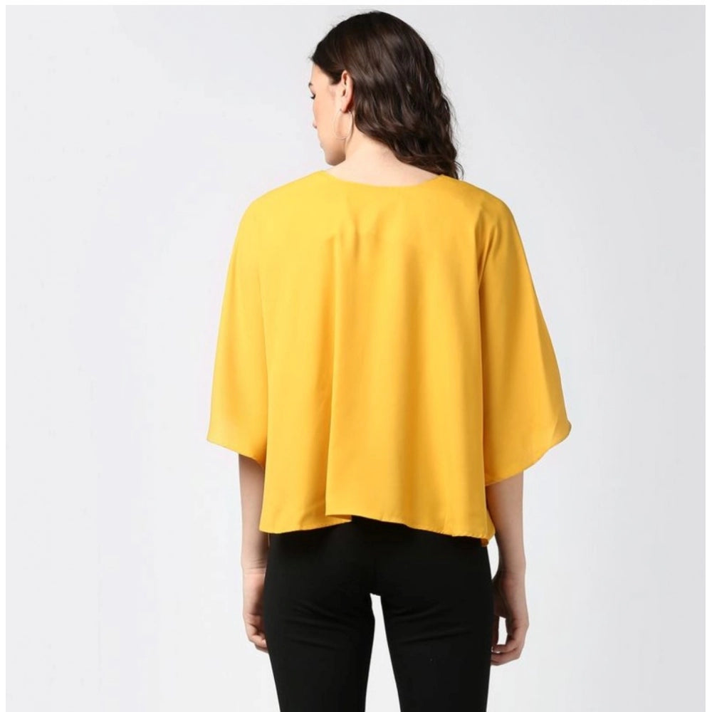 Women's Polyester Solid Cape Sleeve Top - Yellow