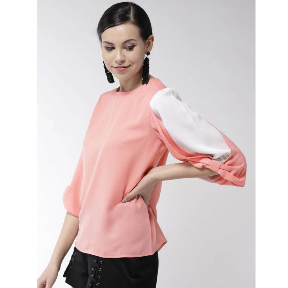 Women's Polyester Colour Block Slit Sleeve Top - Pink