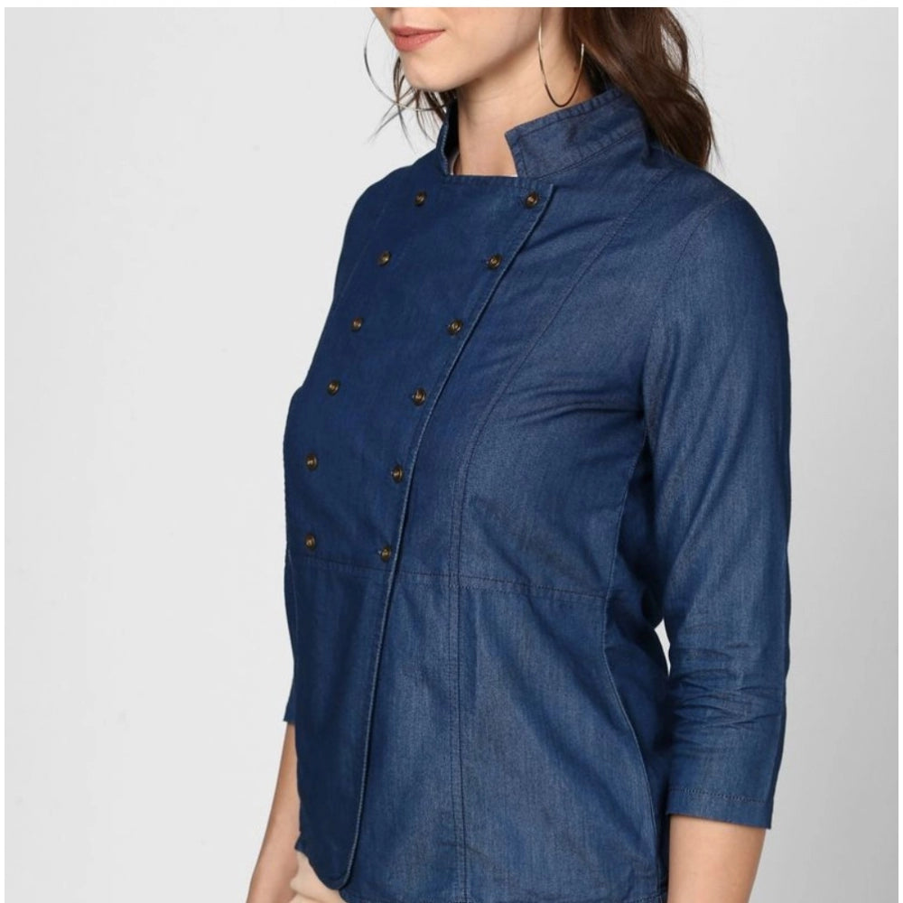 Women's Denim Solid 3/4 Sleeve Sleeves Top - Blue