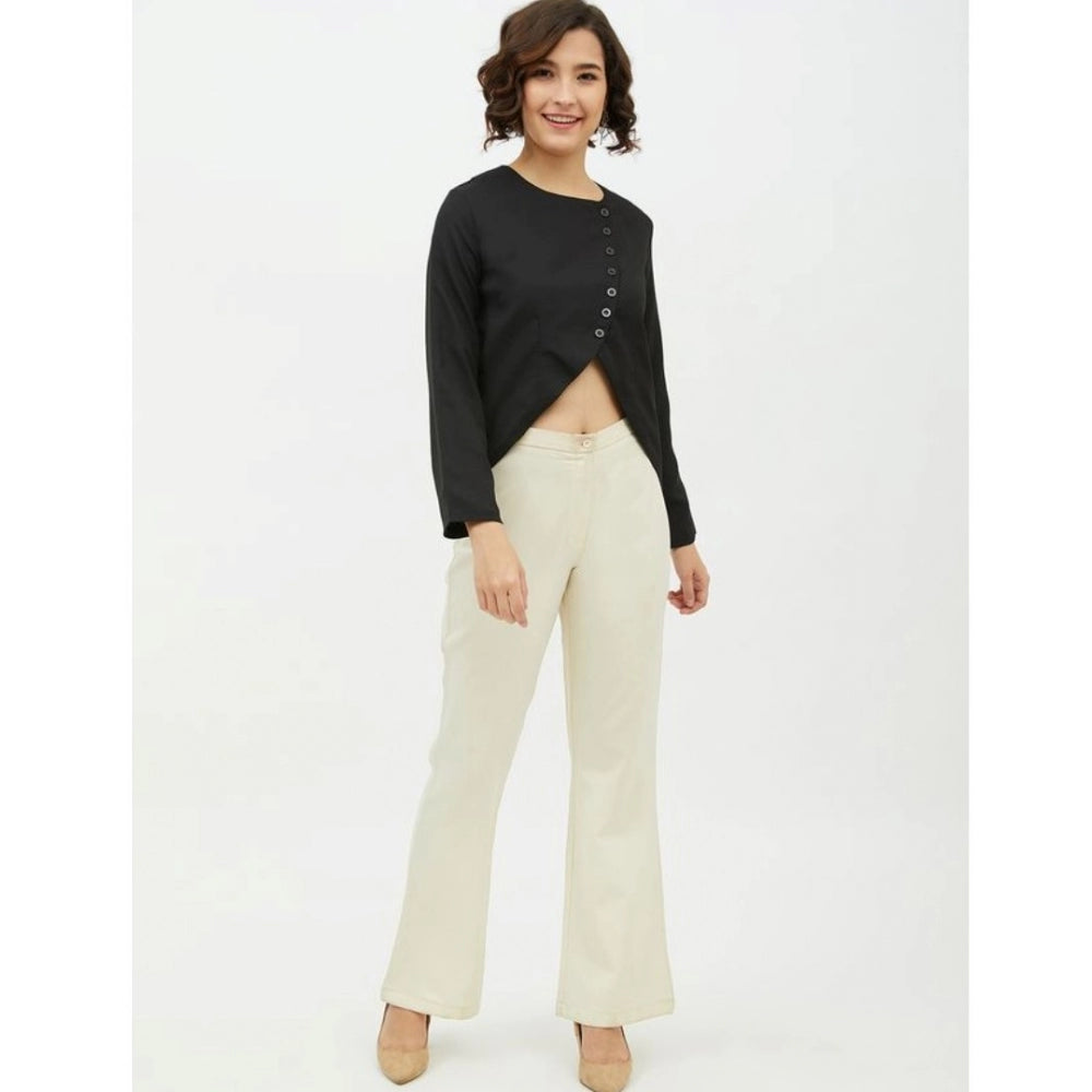 Women's Polyester Asymmetrical Long Sleeve Top - Black