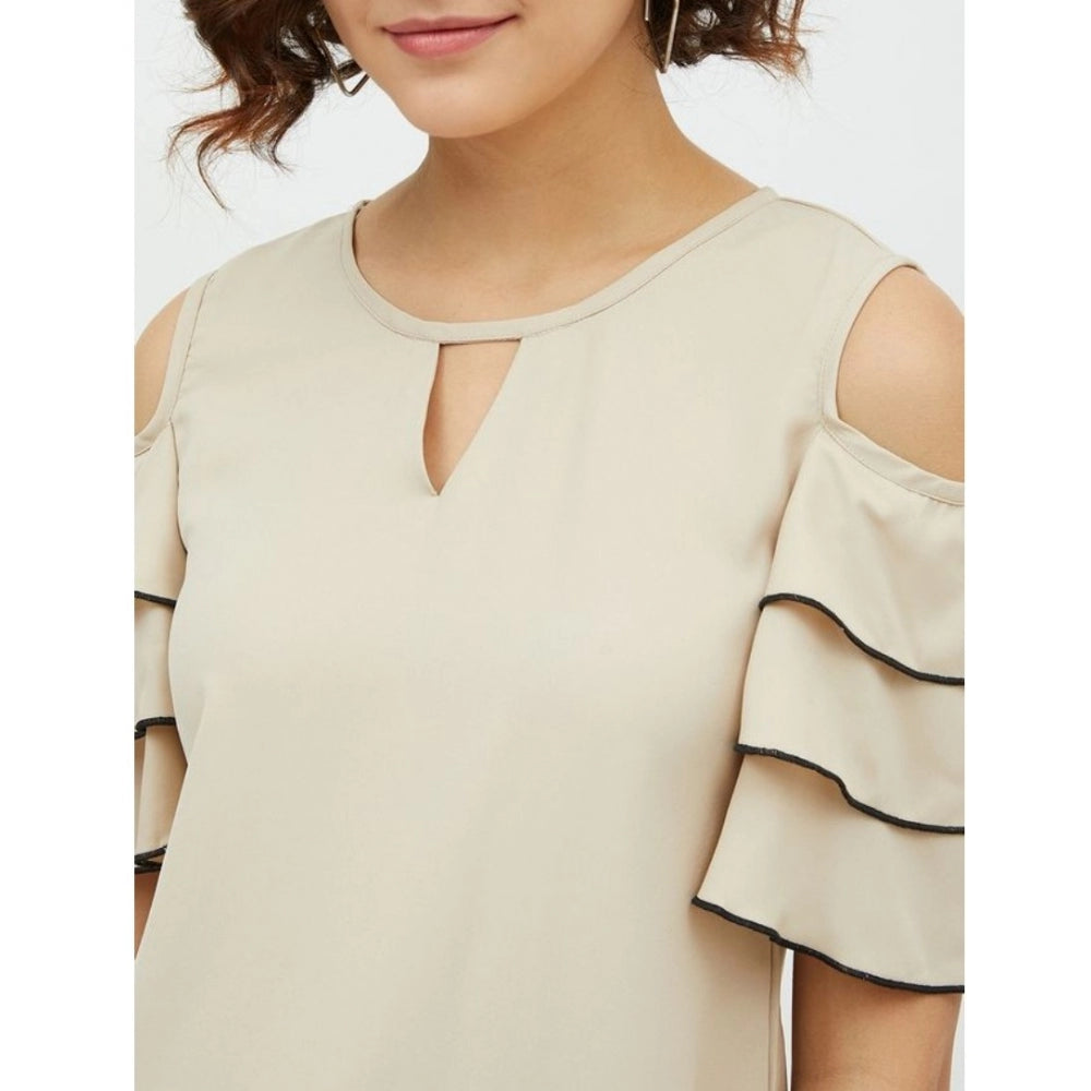Women's Polyester Tiered Cold Shoulder Top - Beige
