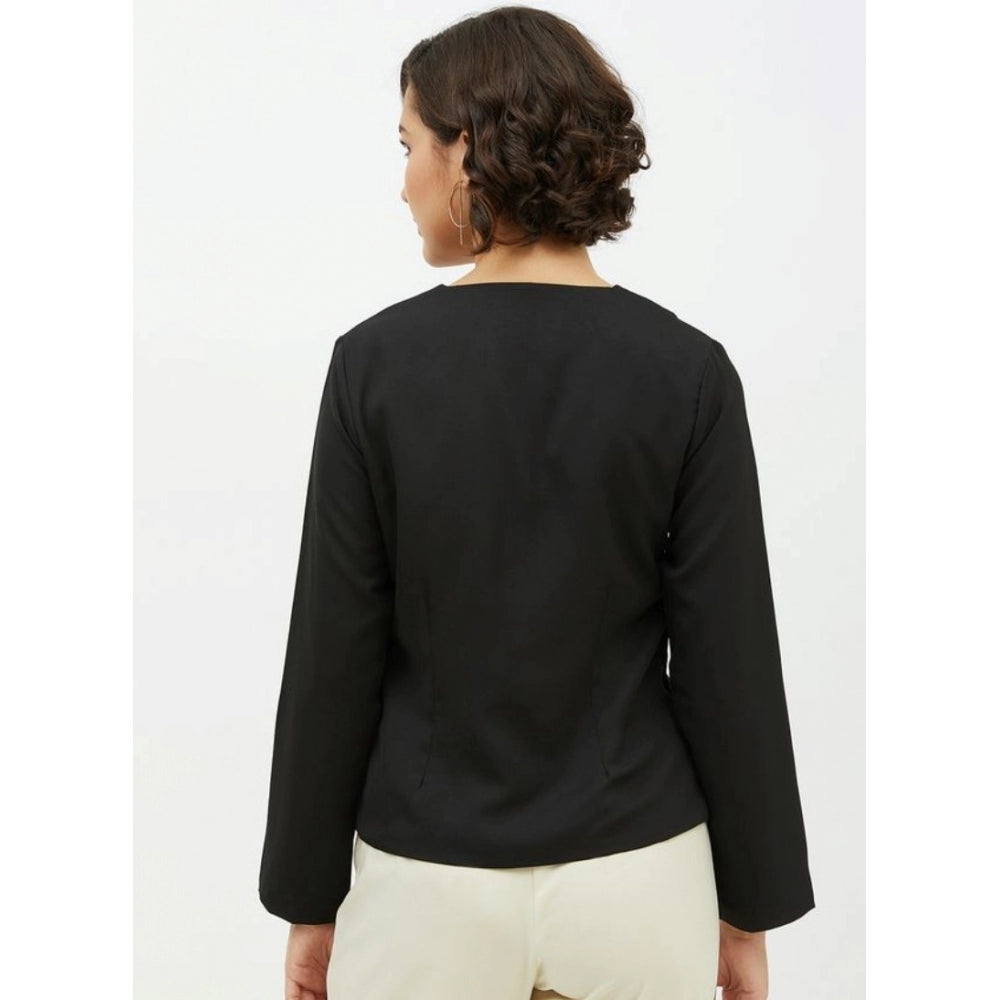 Women's Polyester Asymmetrical Long Sleeve Top - Black