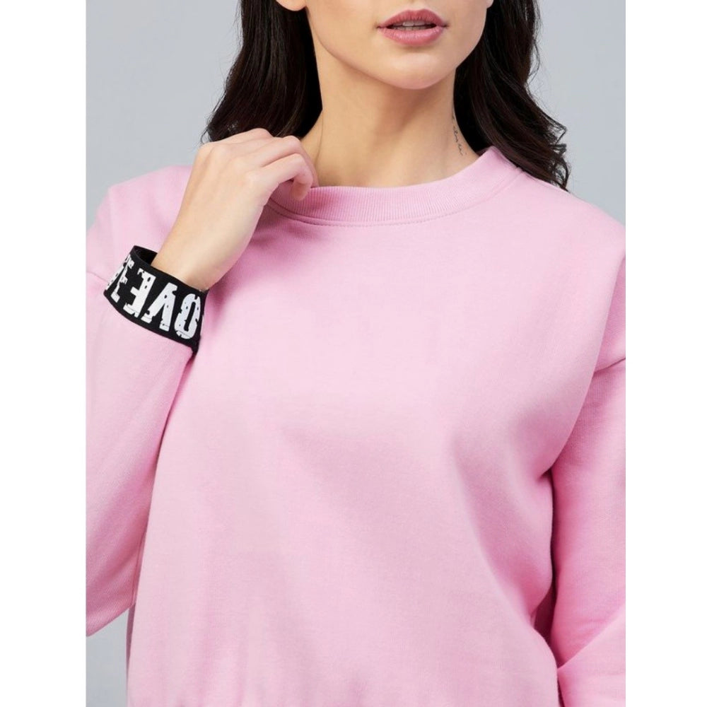 Women's Fleece Solid Long Sleeves Sweatshirt (Pink) - POPNOVA
