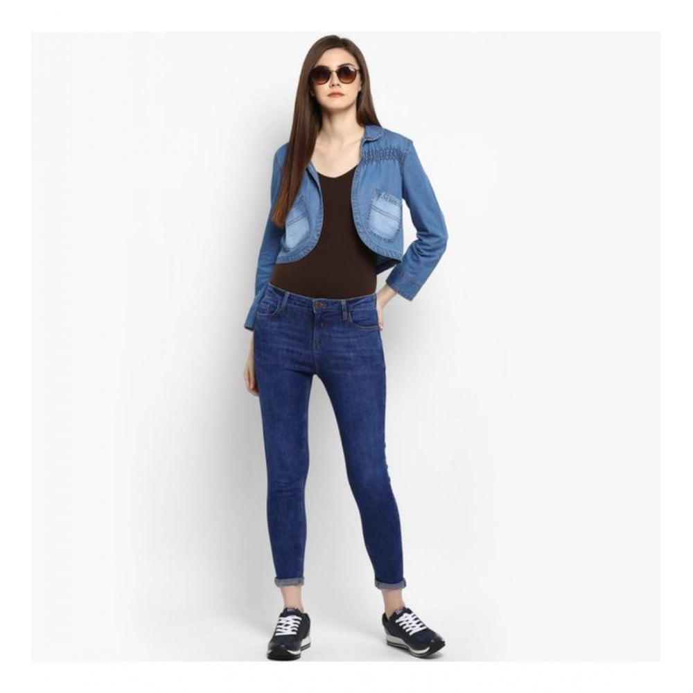 Women's Denim Smocking 3/4 Sleeve Sleeves Shrug - Blue