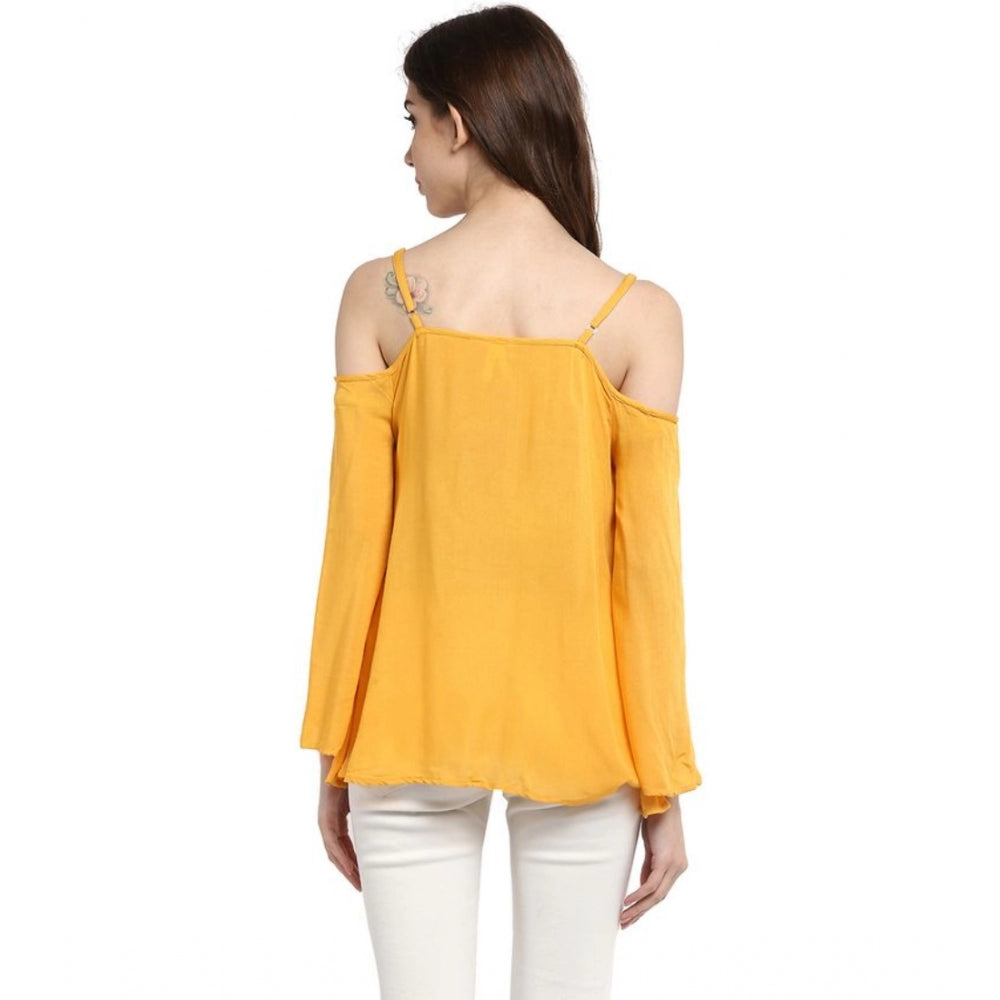 Women's Rayon Embellished Cold Shoulder Regular Top - Mustard Yellow