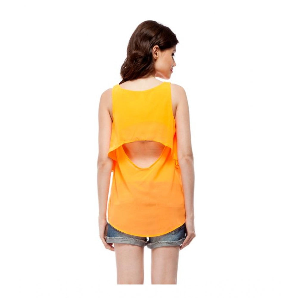 Women's Polyester Solid Sleeveless Regular Top - Orange