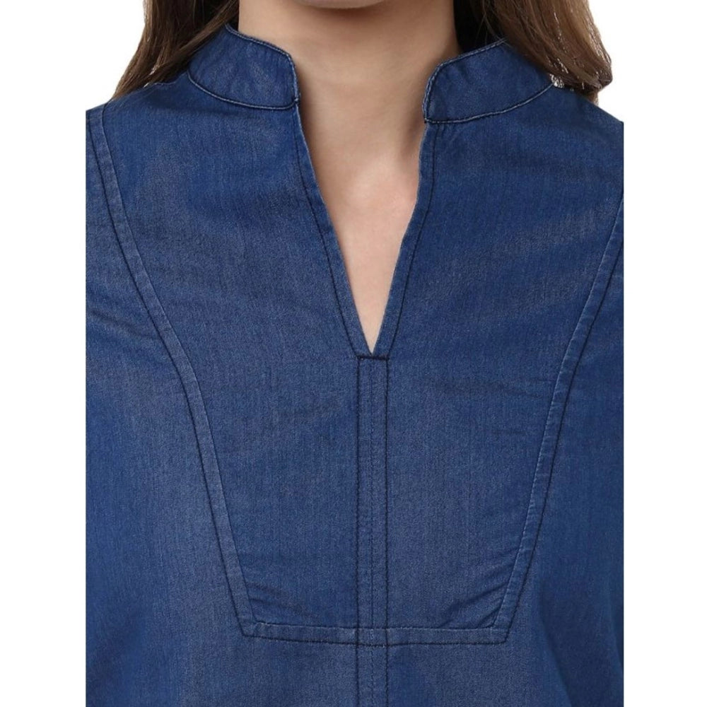 Women's Denim Solid Bell Sleeve Regular Top - Blue Denim