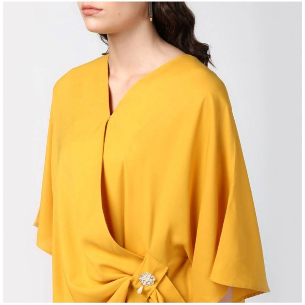 Women's Polyester Solid Cape Sleeve Top - Yellow