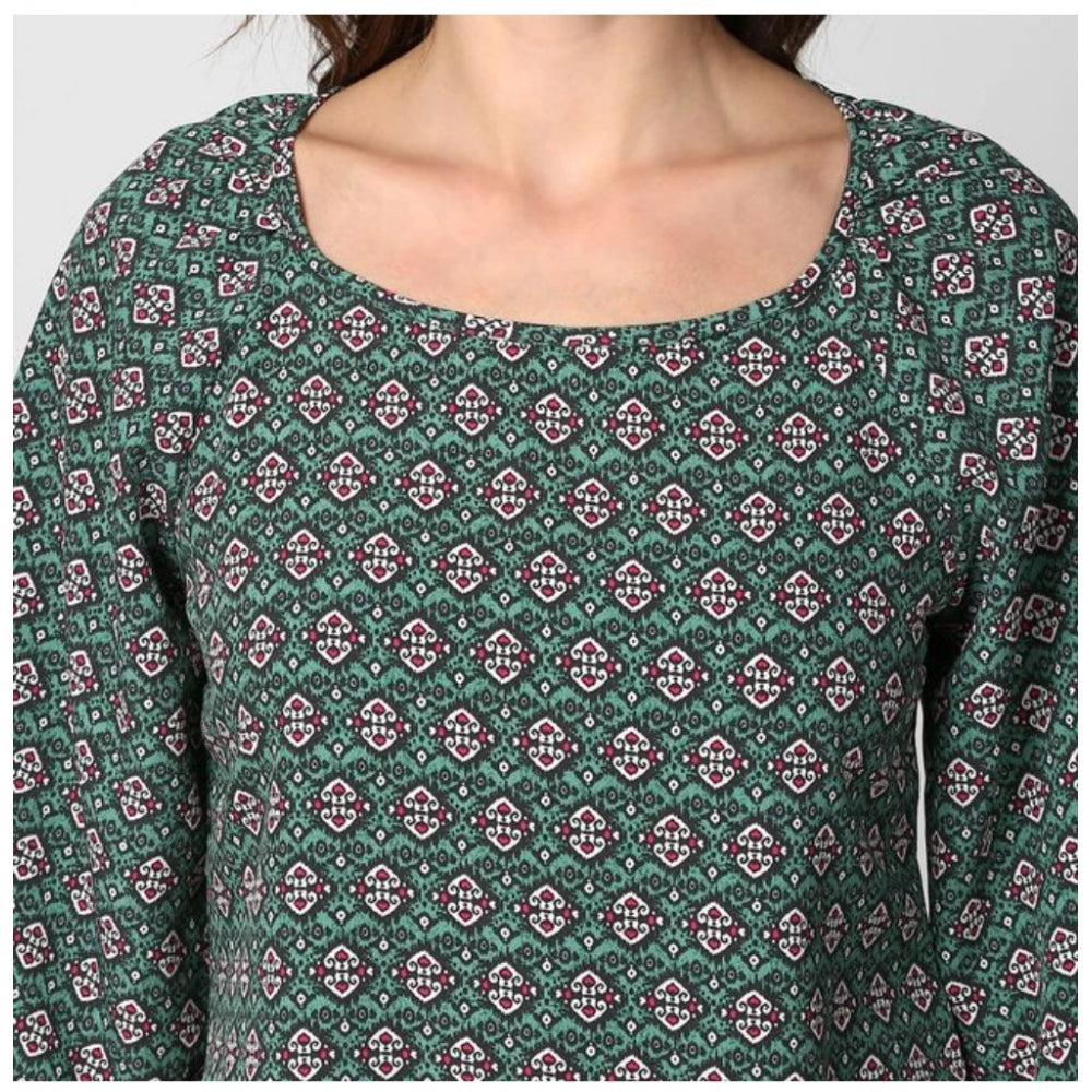 Women's Polyester Printed 3/4 Sleeve Sleeves Top - Green