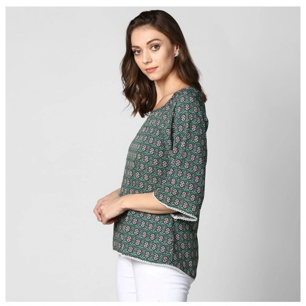 Women's Polyester Printed 3/4 Sleeve Sleeves Top - Green