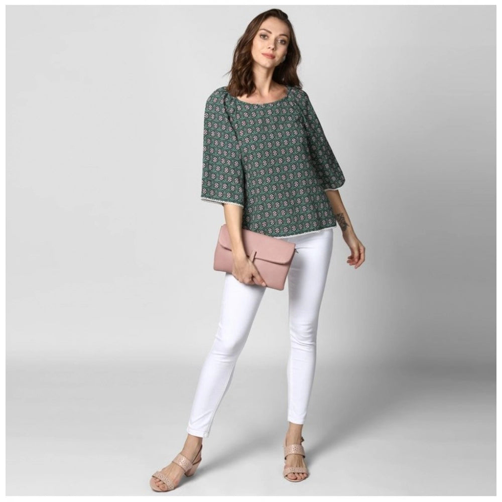 Women's Polyester Printed 3/4 Sleeve Sleeves Top - Green
