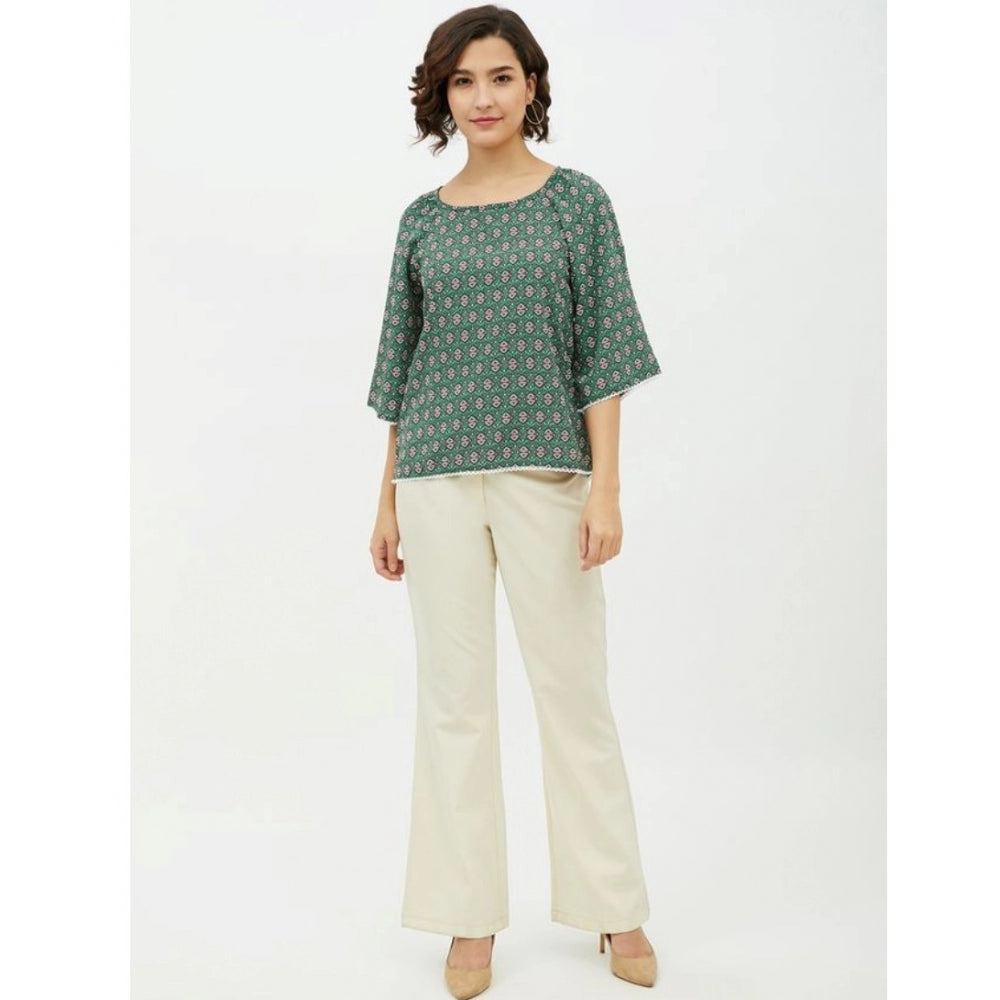 Women's Polyester Printed 3/4 Sleeve Sleeves Top - Green