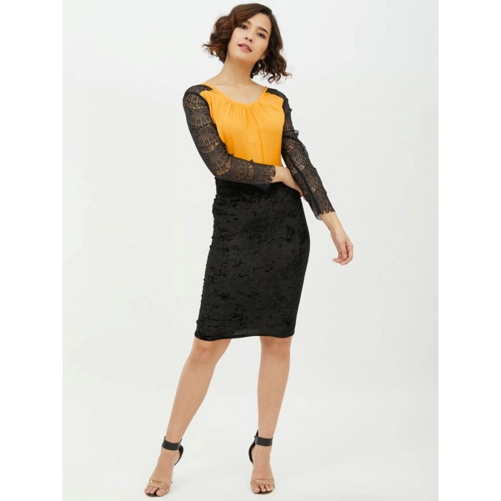 Women's Rayon Lace Inserts Long Sleeve Top - Yellow