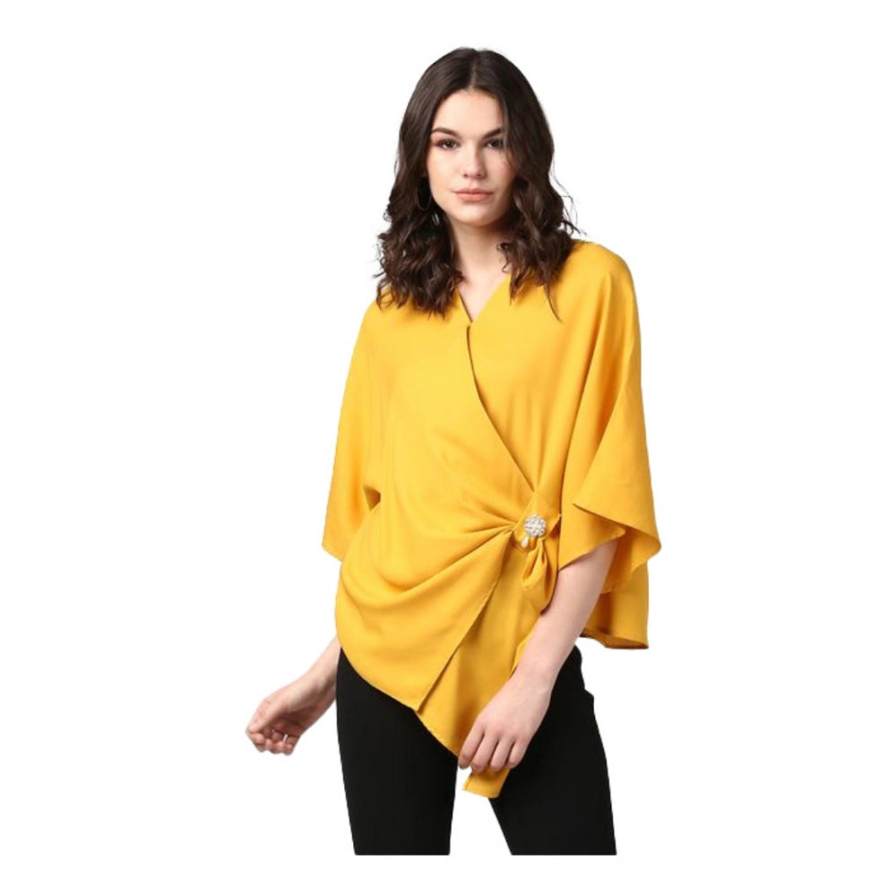 Women's Polyester Solid Cape Sleeve Top - Yellow
