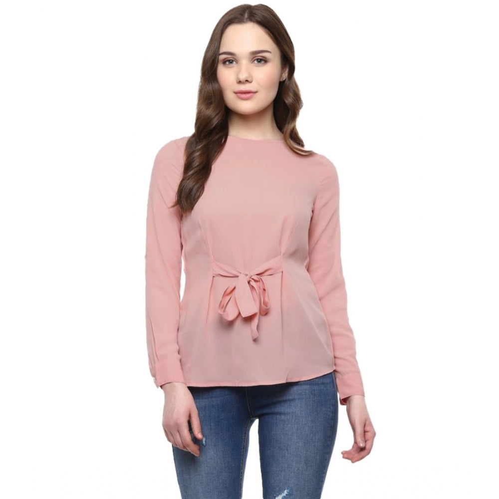 Women's Polyester Solid Long Sleeve Regular Top - Pink