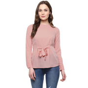 Women's Polyester Solid Long Sleeve Regular Top - Pink