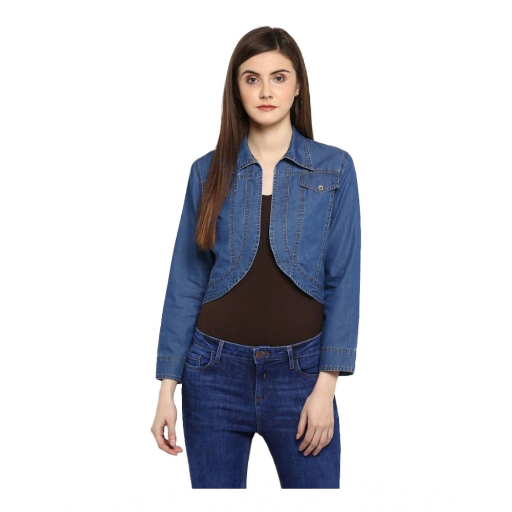 Women's Denim Solid 3/4 Sleeve Sleeves Shrug - Blue