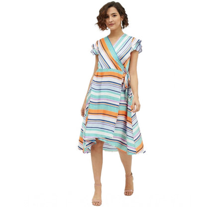 Generic Women's Satin Striped Short Sleeve Knee-Length Dress (Multicolor) - Women's Dress | POPNOVA