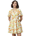 Generic Women's Polyester Printed Flutter Above Knee Dress (Yellow - Orange)
