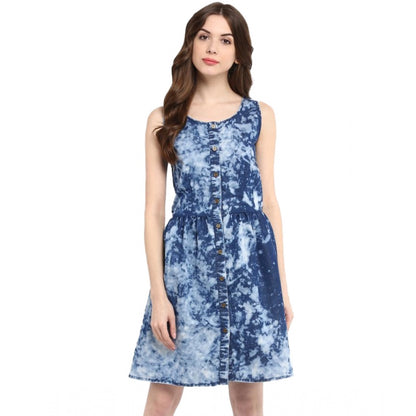 Generic Women's Denim Tie &amp; Dye Sleeveless Above Knee Dress (Blue) - Women's Dress | POPNOVA