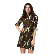 Women's Polyester Printed Roll Up Sleeve Tunic Top - Green - Black