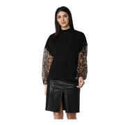 Women's Polyester Animal Print Long Sleeve Top - Black