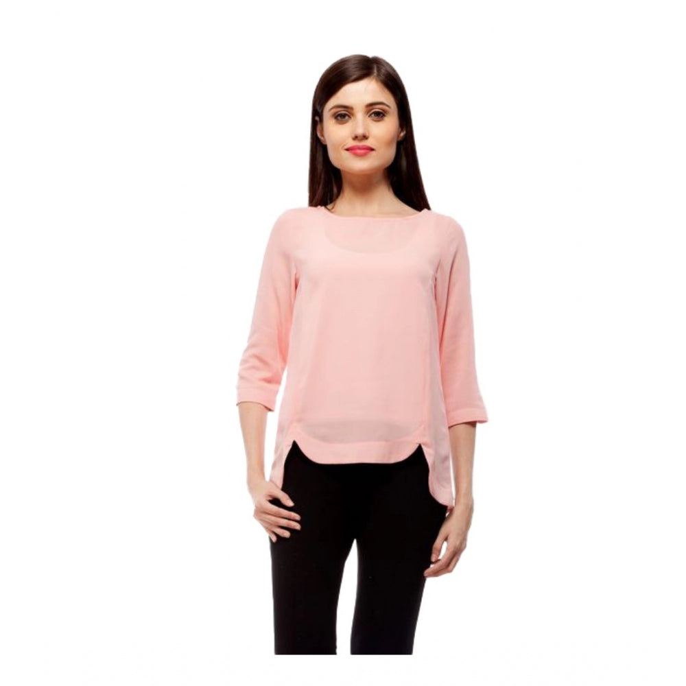 Women's Polyester Solid 3/4 Sleeve Sleeves Regular Top - Peach