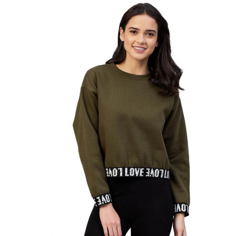 Women's Fleece Solid Long Sleeve Sweatshirt - Olive