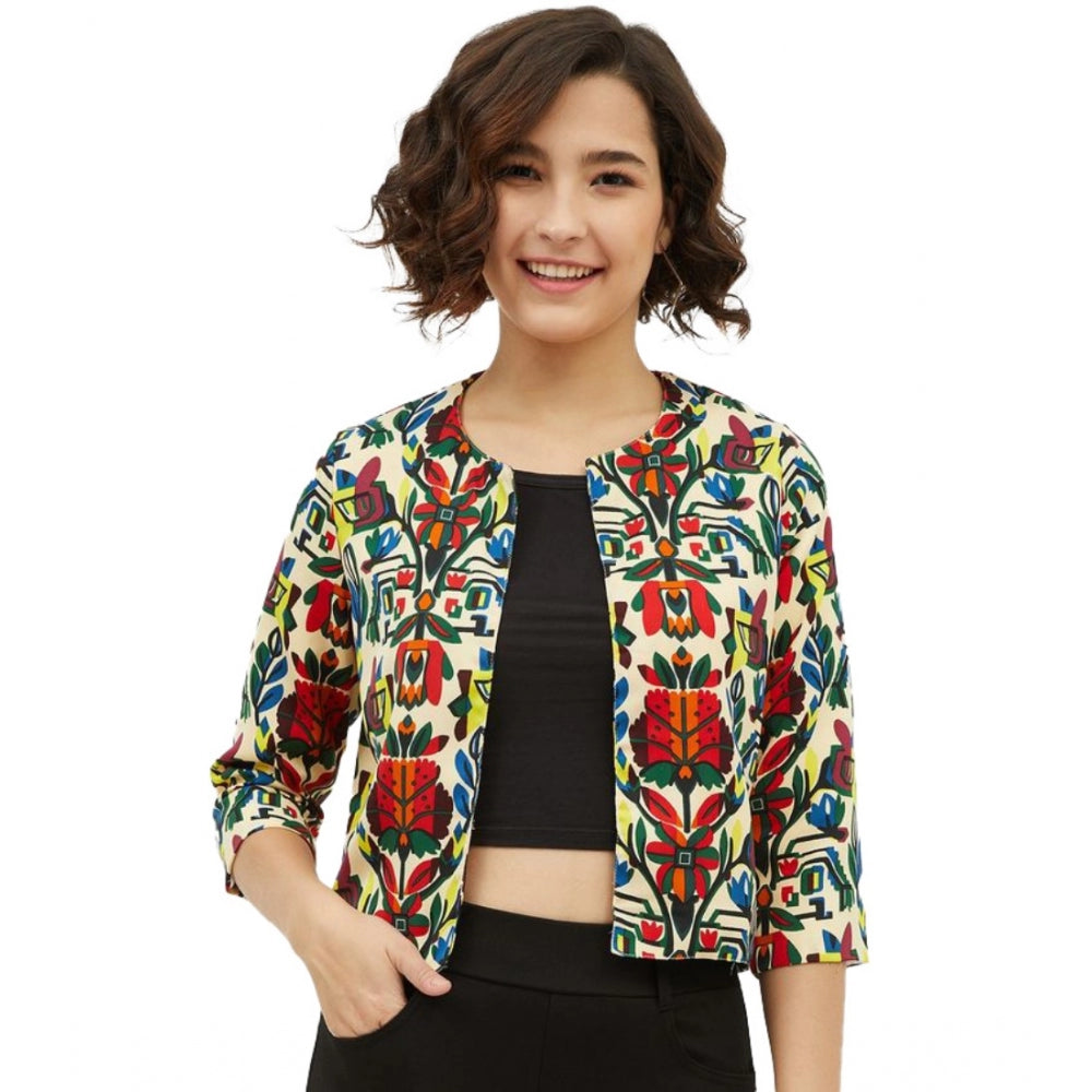 Women's Polyester Floral 3/4 Sleeve Sleeves Shrug - Multicolor
