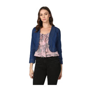 Women's Denim Ruffled Long Sleeve Shrug - Navy Blue
