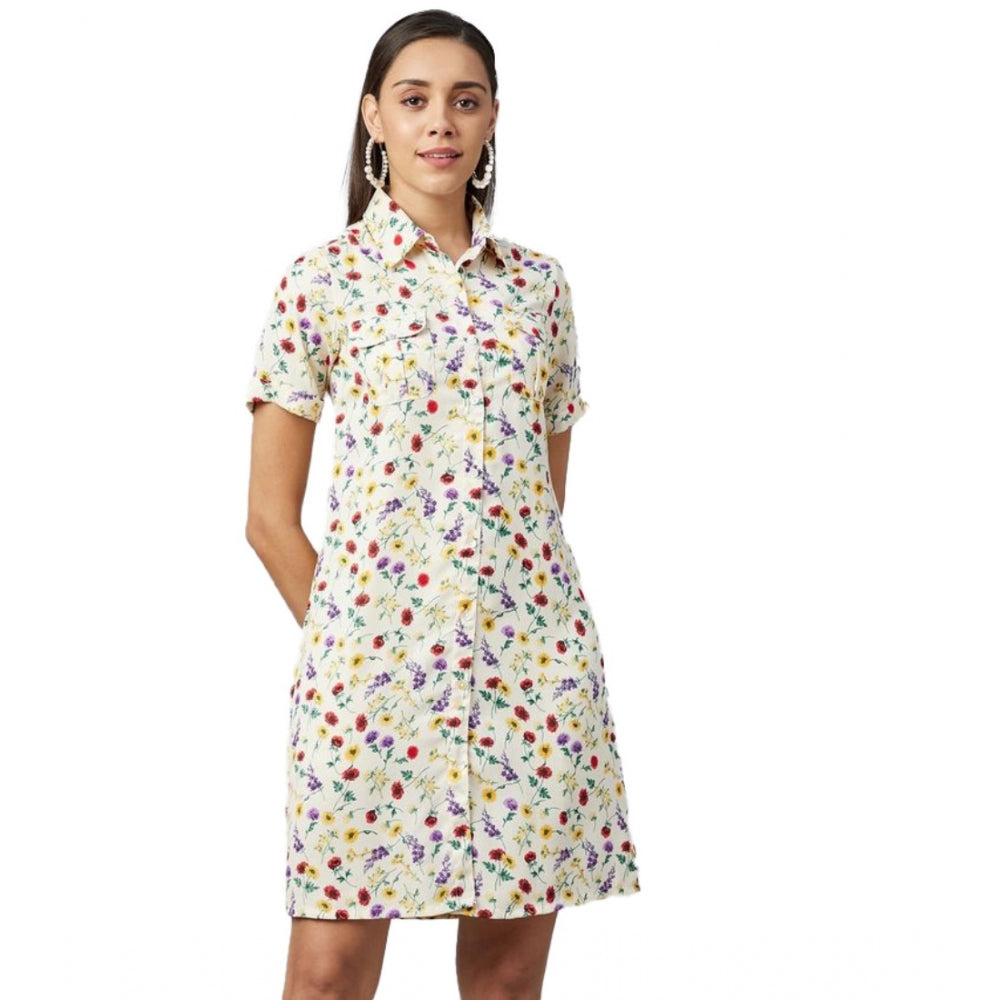 Generic Women's Polyester Floral Short Sleeve Above Knee Dress (Multicolor) - Women's Dress | POPNOVA