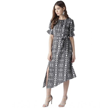 Generic Women's Polyester Animal Print Short Sleeve Knee-Length Dress (Black - White) - Women's Dress | POPNOVA