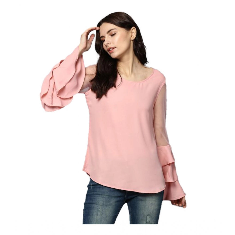 Women's Polyester Solid Tier Sleeve Top - Pink