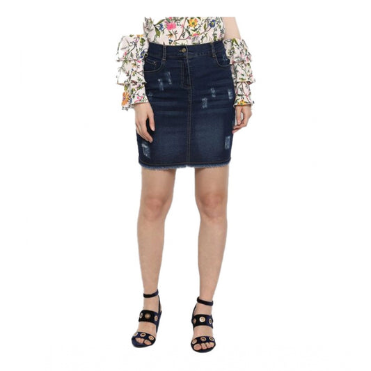 Women's Denim Distressed Buttoned Skirt (Blue)