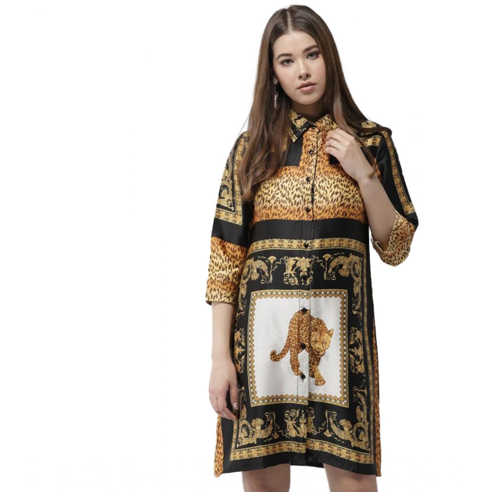 Generic Women's Satin Animal Print 3-4th Sleeves Above Knee Dress (White - Orange) - Women's Dress | POPNOVA