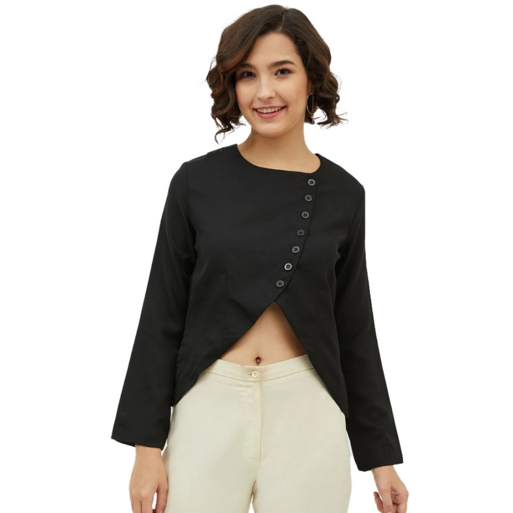 Women's Polyester Asymmetrical Long Sleeve Top - Black