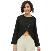 Women's Polyester Asymmetrical Long Sleeve Top - Black