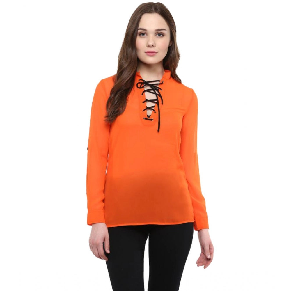 Women's Polyester Solid Long Sleeve Regular Top - Orange