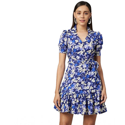 Generic Women's Polyester Floral Short Sleeve Above Knee Dress (Blue - Purple) - Women's Dress | POPNOVA