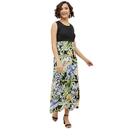 Generic Women's Rayon Floral Sleeveless Calf-length Dress (Multicolor) - Women's Dress | POPNOVA