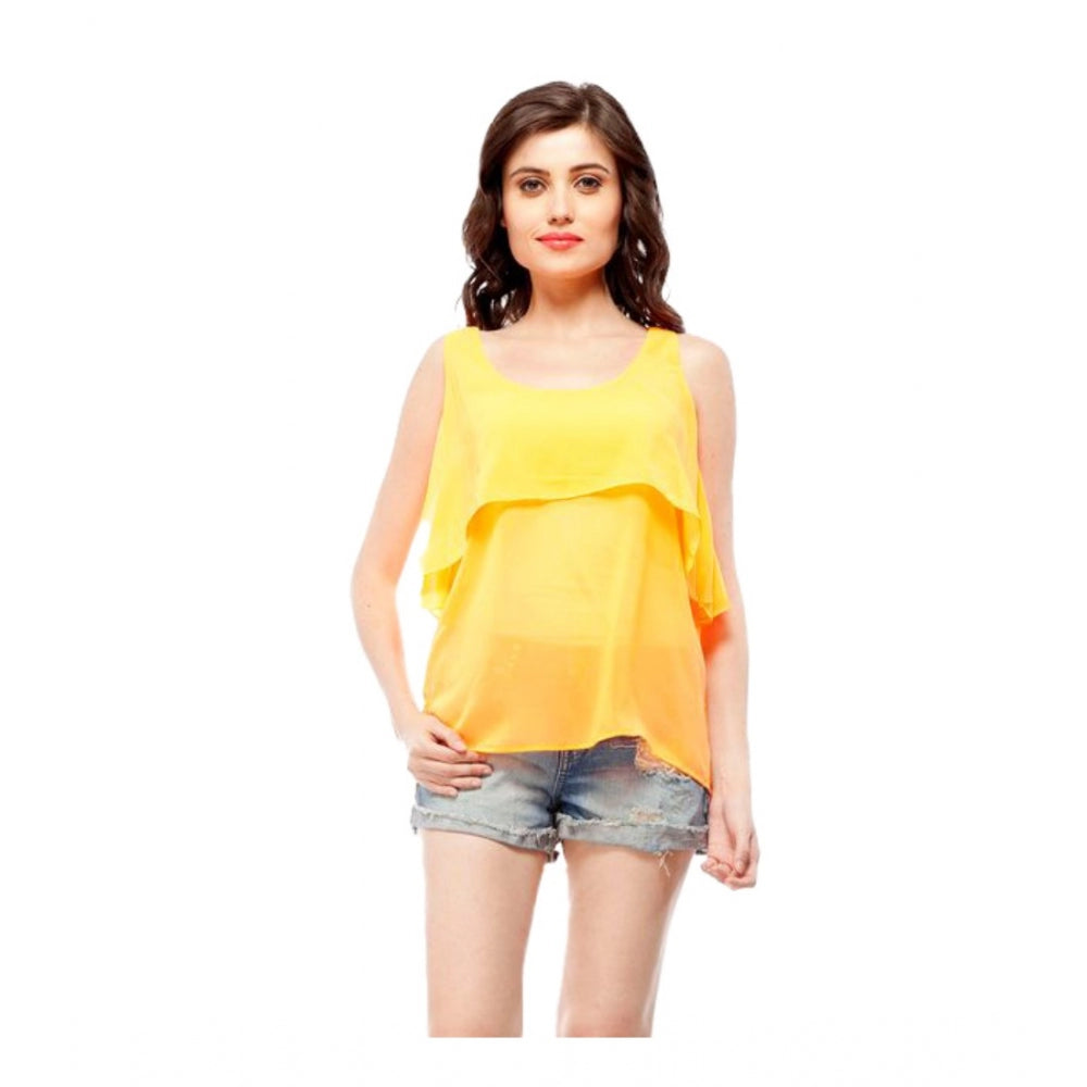 Women's Polyester Solid Sleeveless Regular Top - Orange