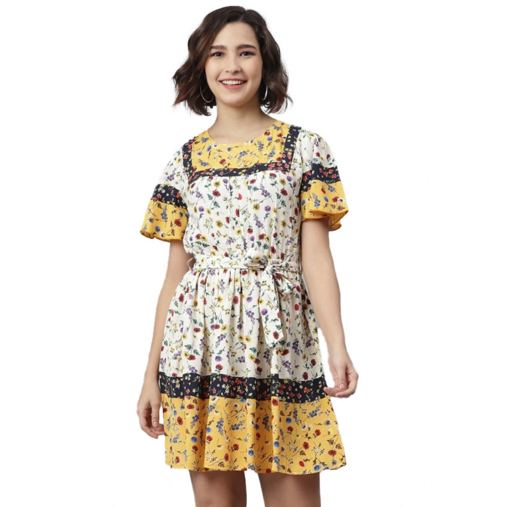 Generic Women's Polyester Floral Flutter Above Knee Dress (Multicolor) - Women's Dress | POPNOVA